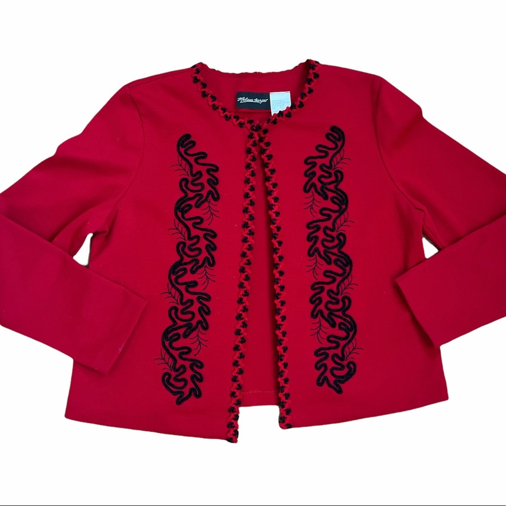 Melissa Harper Red Business Blazer Ornate Soutache Trim, Top Hook Closure, Large